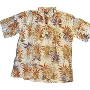 Pete Huntington Palm Leaves White Polo Shirt Hawaiian Men's Size M